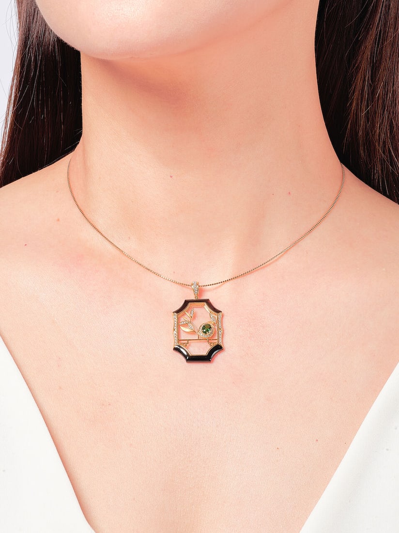 GEM-SET, ONYX AND DIAMOND PENDANT NECKLACE - 2