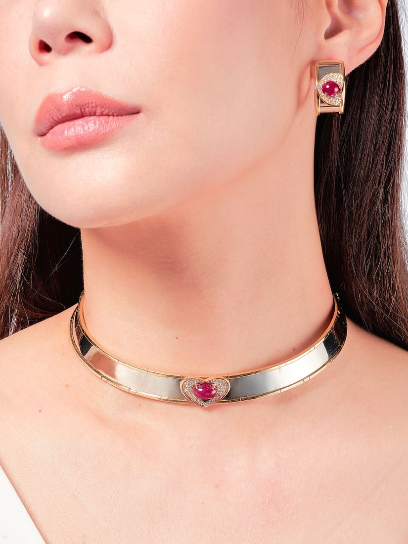 RUBY AND DIAMOND CHOKER NECKLACE AND EARCLIP SET (2) - 2