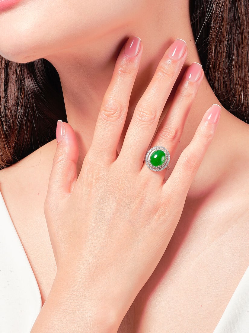 JADEITE AND DIAMOND RING - 2
