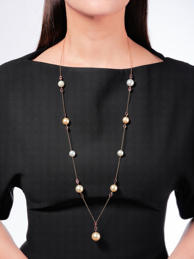 CULTURED PEARL AND GEM-SET NECKLACE - 2