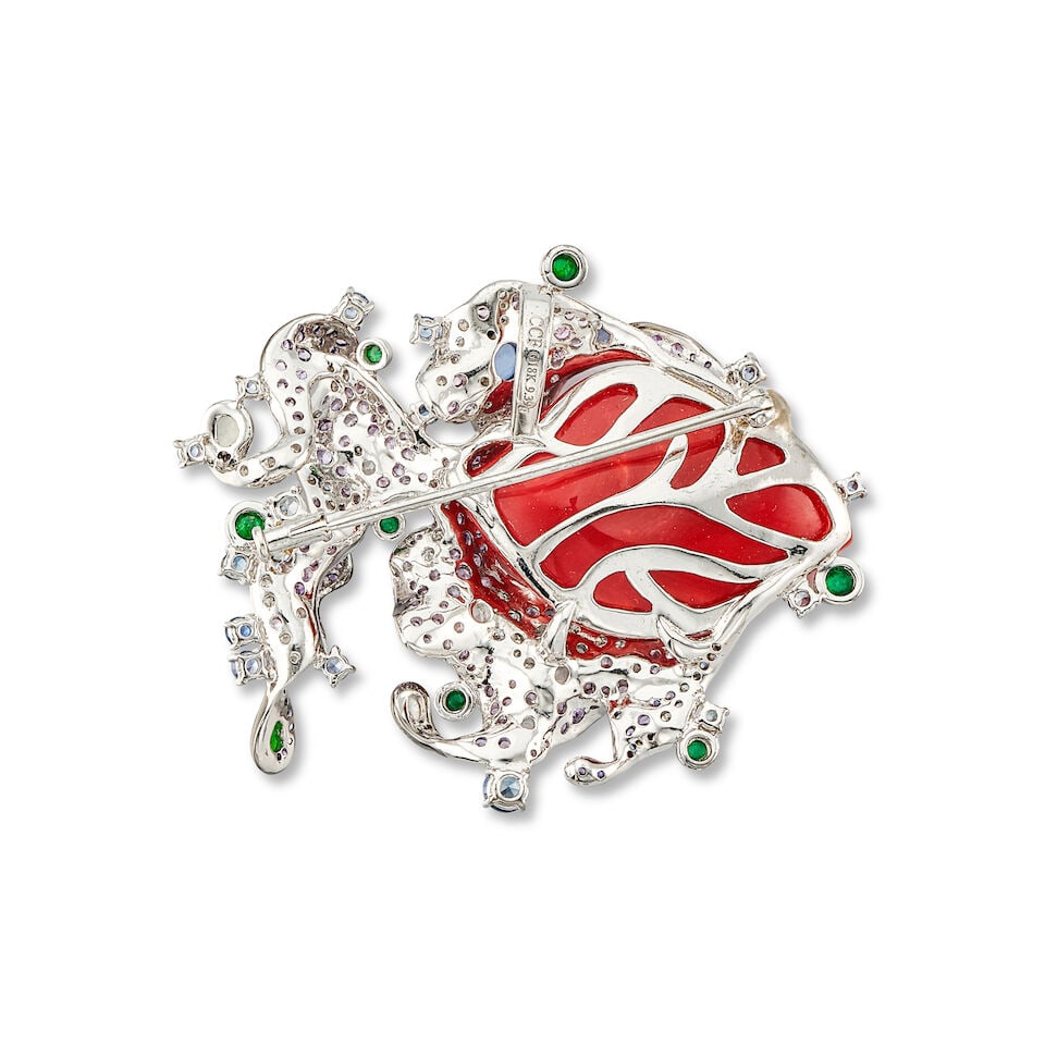 CORAL, GEM-SET AND DIAMOND 'FISH' BROOCH/PENDANT - 2