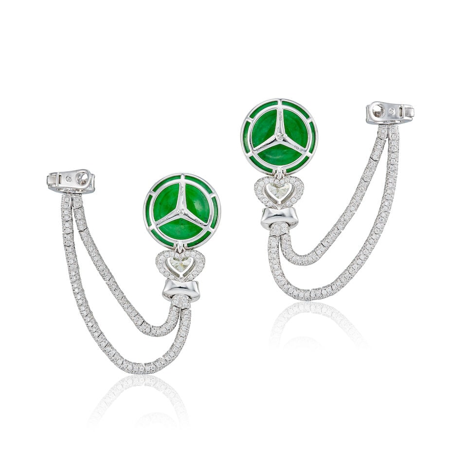 PAIR OF JADEITE AND DIAMOND EARRINGS - 3