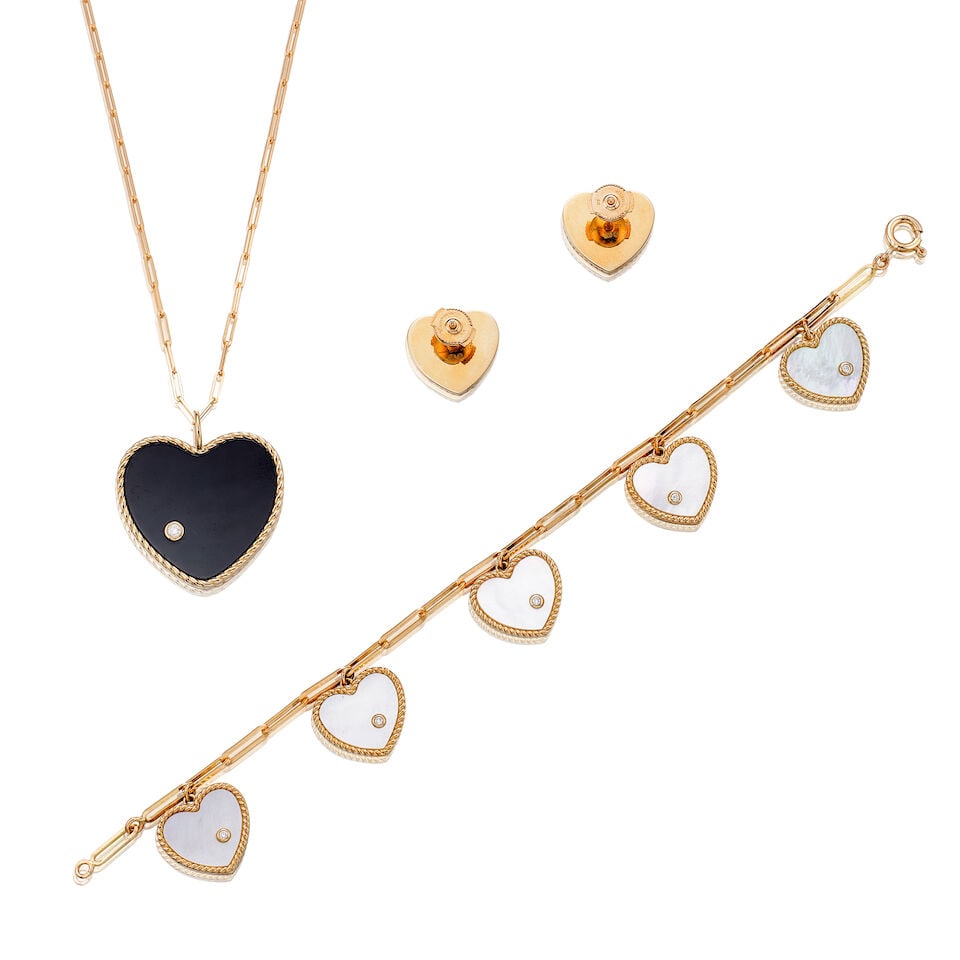 YVONNE LÉON: MOTHER-OF-PEARL, ONYX AND DIAMOND 'THE HEARTS' SUITE (3) - 3