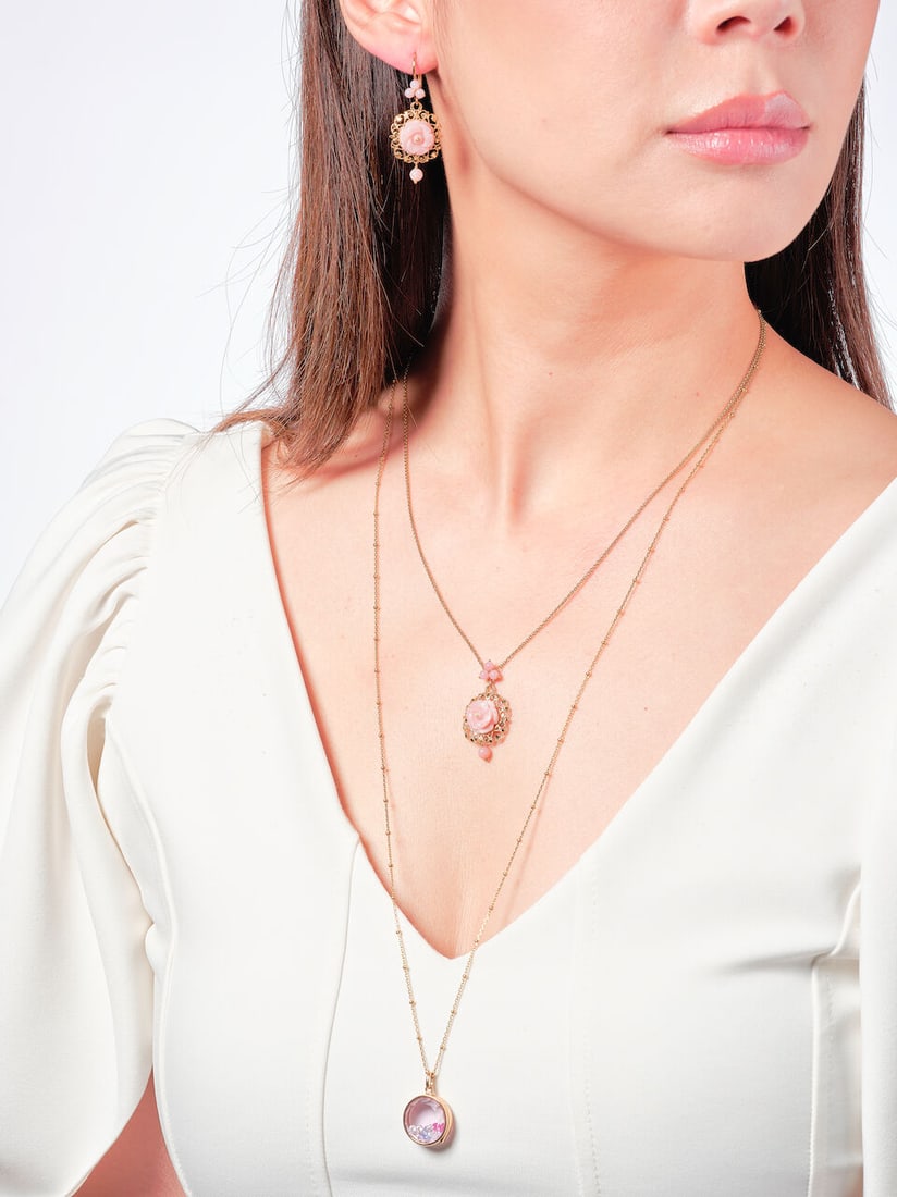 DOLCE & GABBANA: PINK OPAL 'ROSE' PENDANT NECKLACE AND PENDENT EARRING SET; AND JACQUIE AICHE: U... - 2
