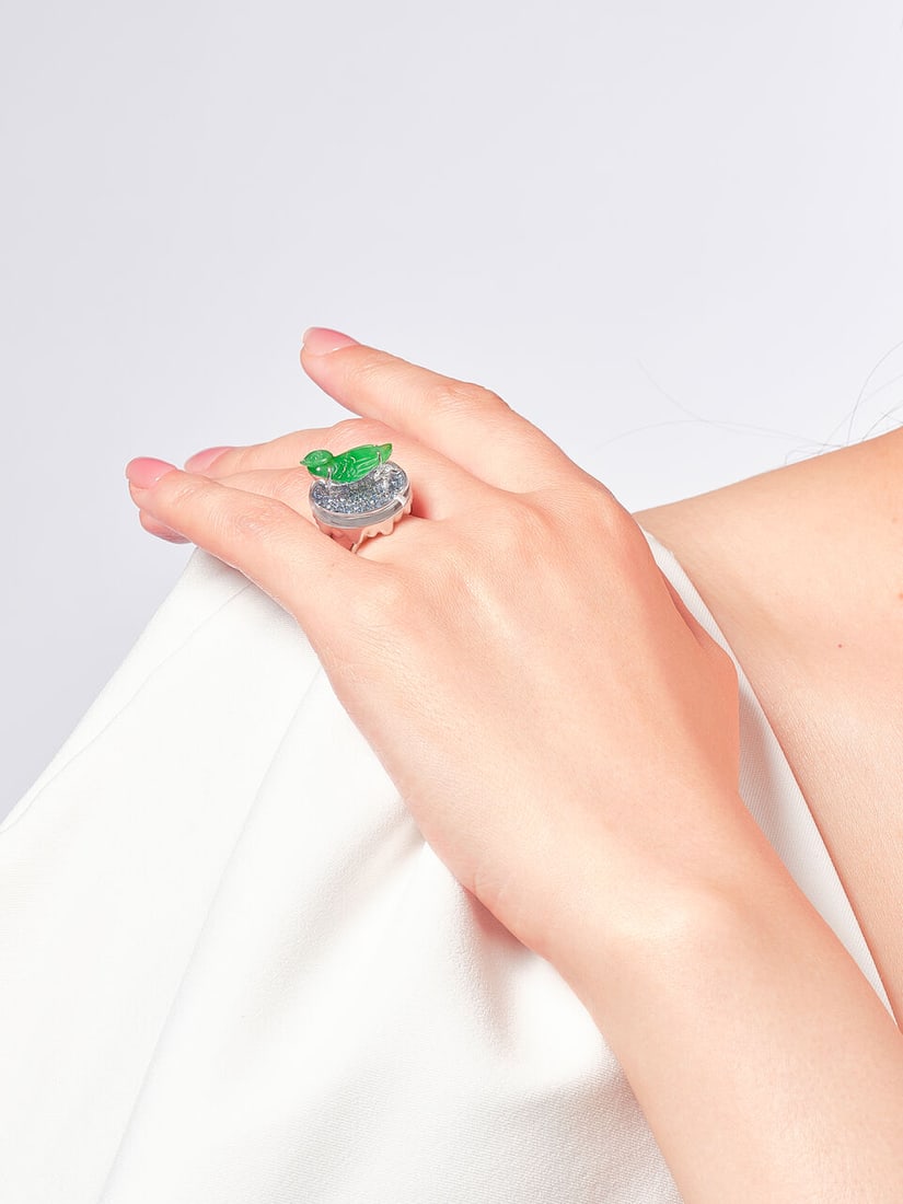JADEITE, GEM-SET AND DIAMOND RING - 2