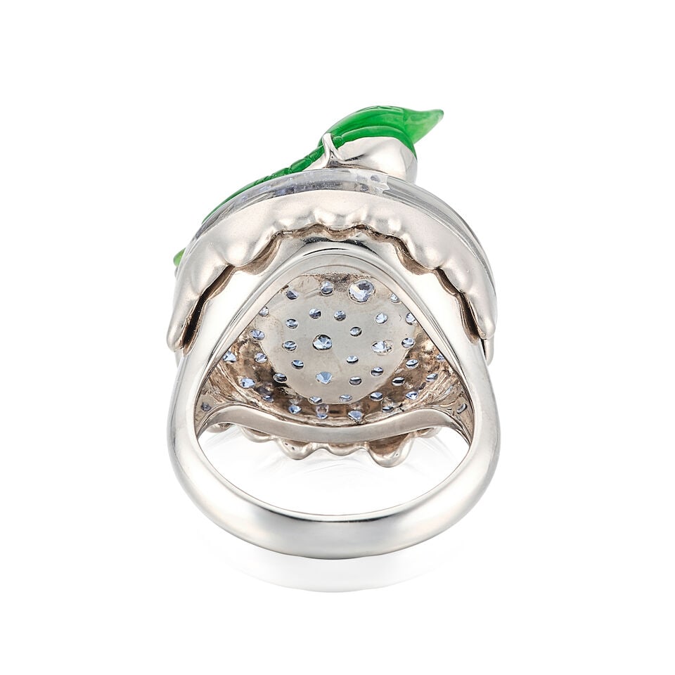 JADEITE, GEM-SET AND DIAMOND RING - 3