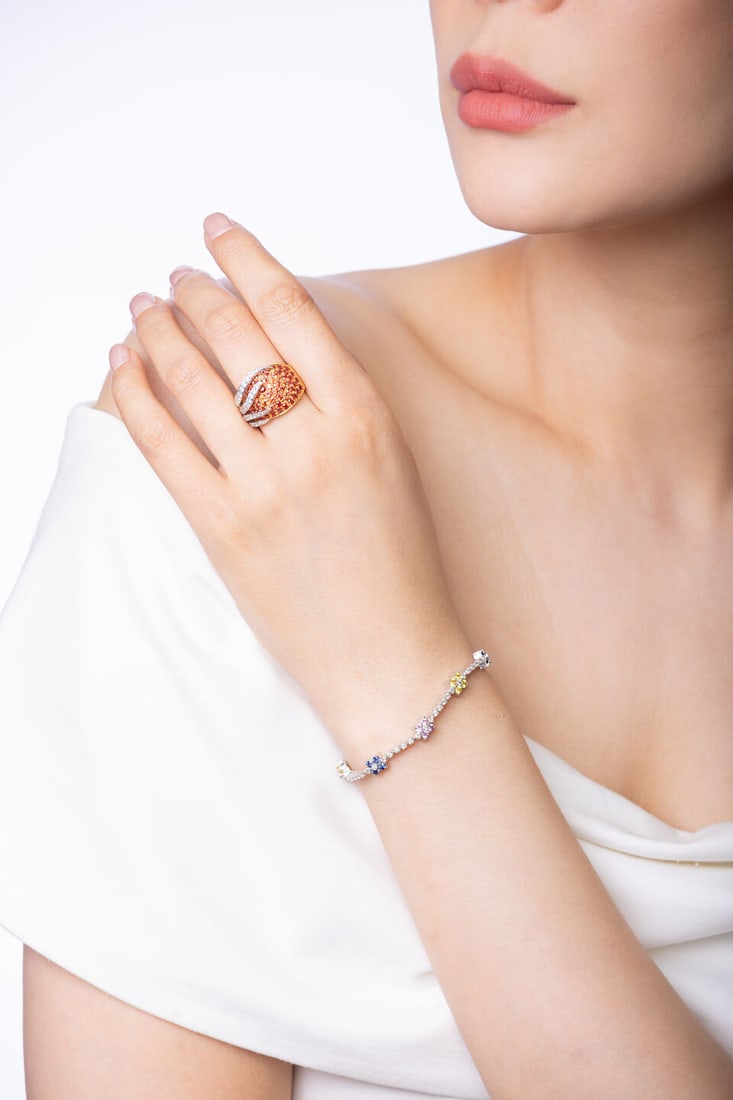 MULTI-COLOURED SAPPHIRE AND DIAMOND RING AND BRACELET (2) - 2