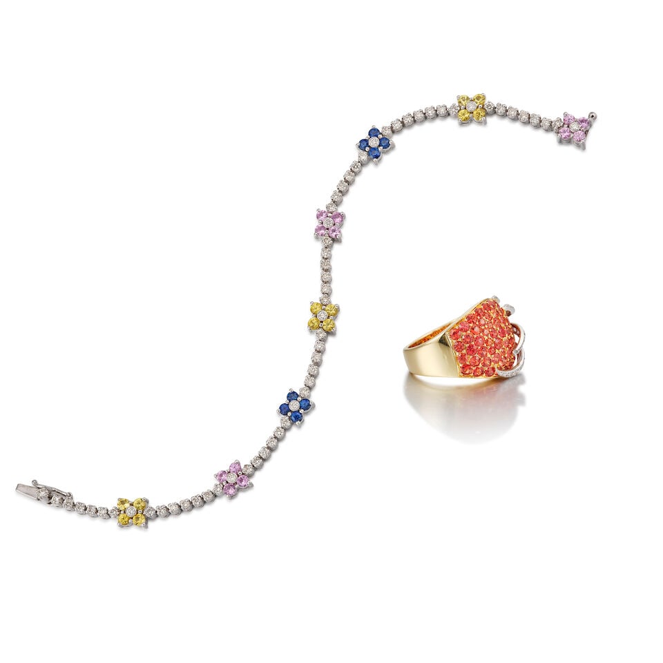 MULTI-COLOURED SAPPHIRE AND DIAMOND RING AND BRACELET (2) - 3
