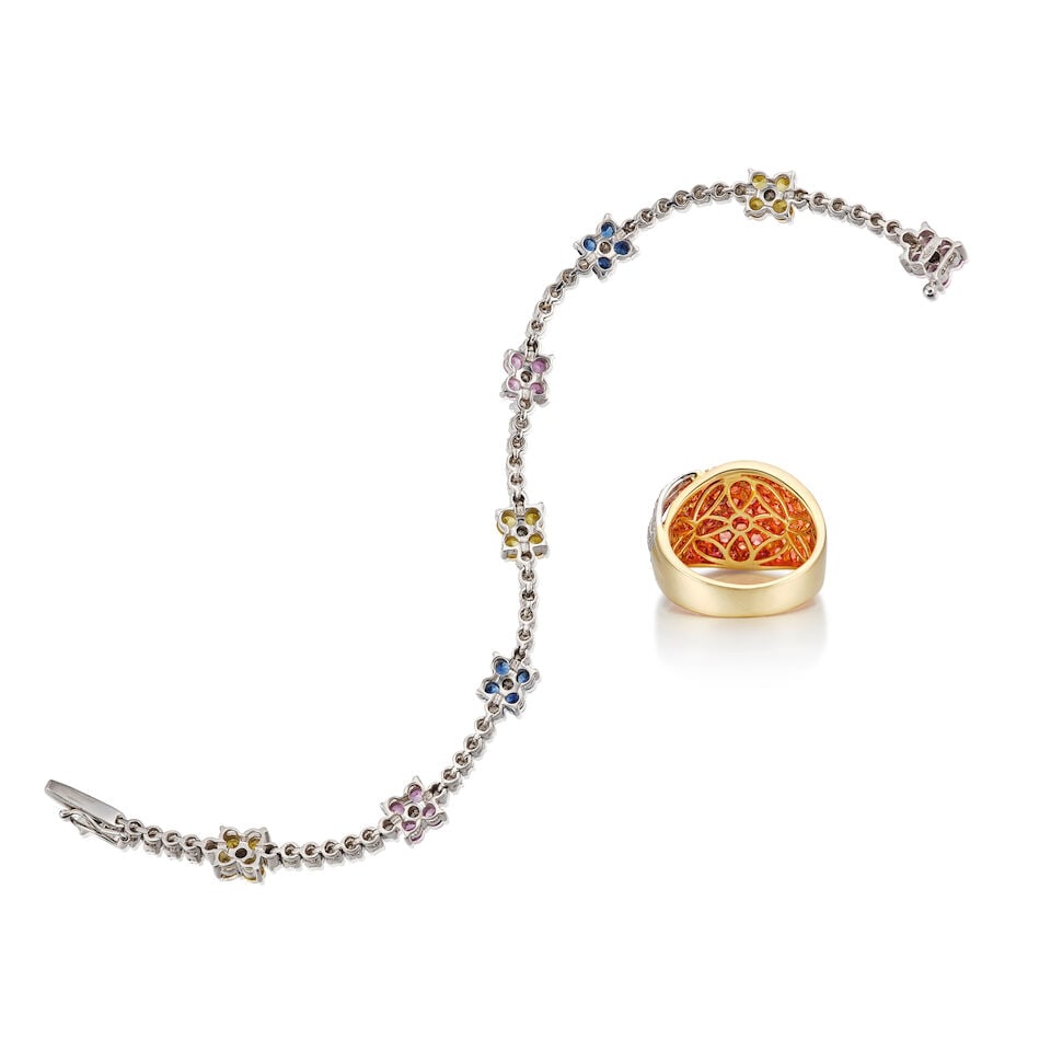 MULTI-COLOURED SAPPHIRE AND DIAMOND RING AND BRACELET (2) - 4