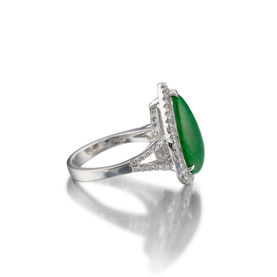 JADEITE, COLOURED JADEITE AND DIAMOND 'GOURD' PENDANT NECKLACE AND RING (2) - 4