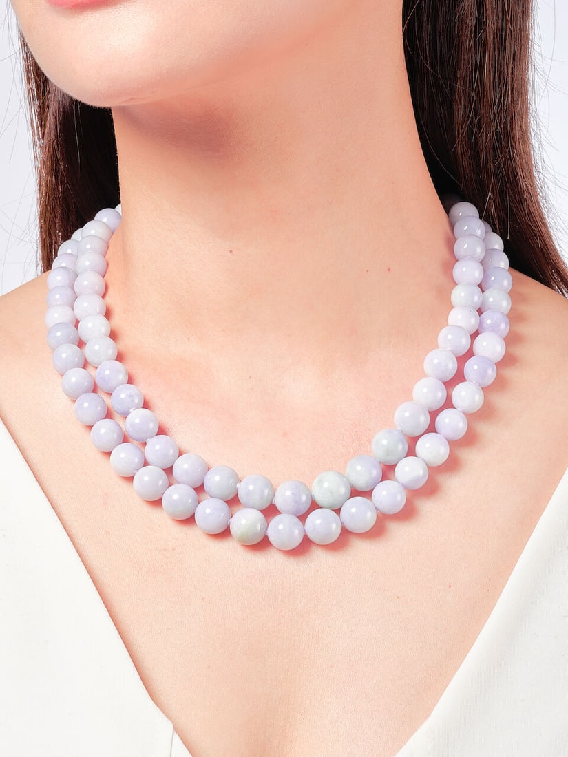 TWO LAVENDER JADEITE BEAD NECKLACES (2) - 2