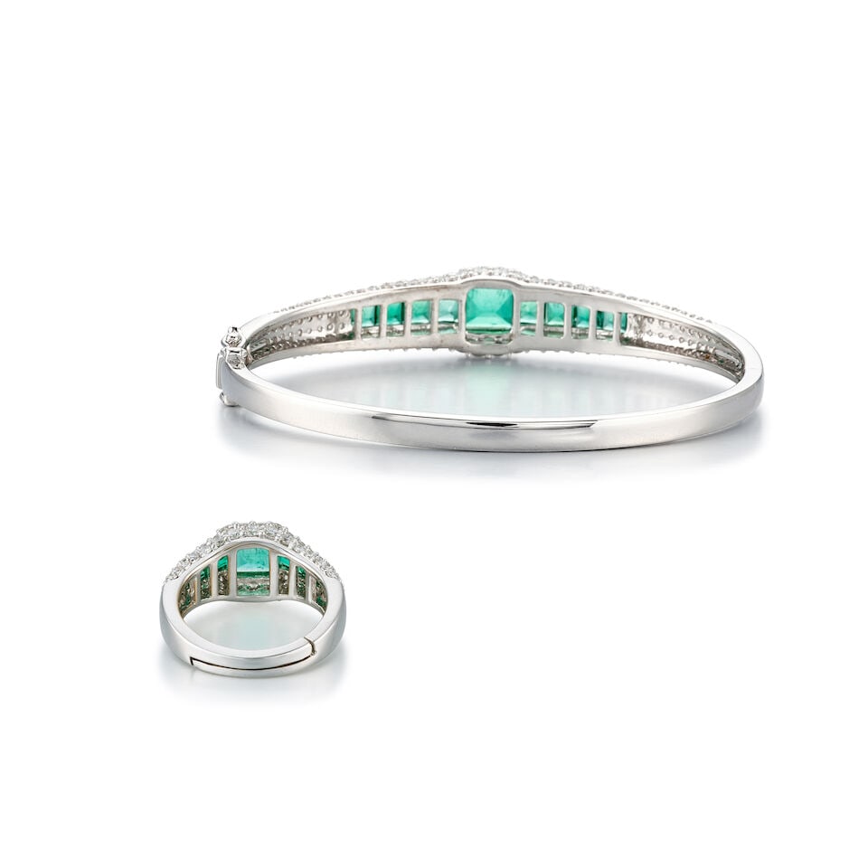EMERALD AND DIAMOND BANGLE AND RING SET (2) (2) - 3
