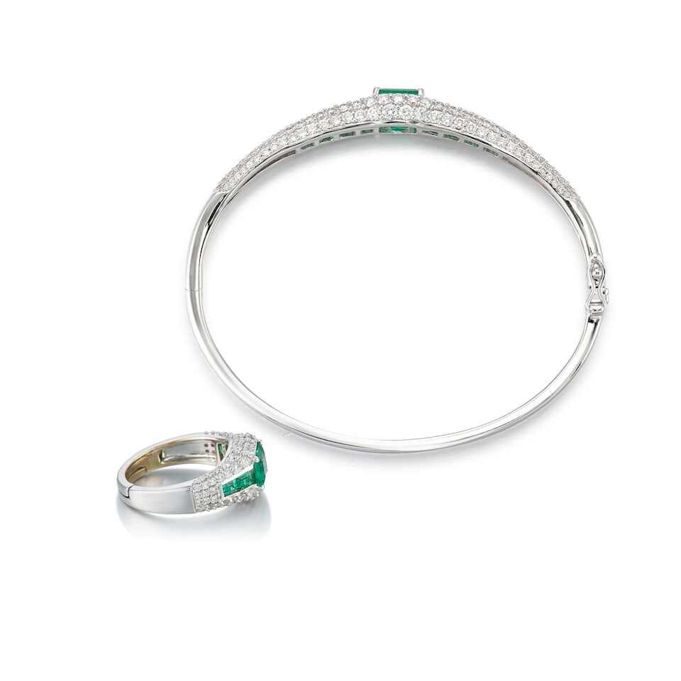 EMERALD AND DIAMOND BANGLE AND RING SET (2) (2) - 4