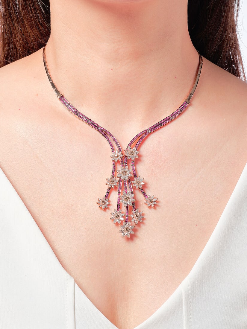 DIAMOND, COLOURED DIAMOND AND RUBY NECKLACE - 2