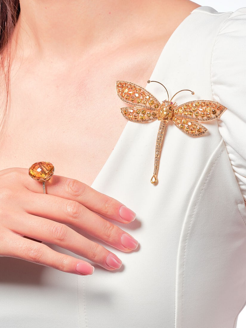 GEM-SET, COLOURED DIAMOND AND DIAMOND 'DRAGONFLY' BROOCH AND RING (2) - 2