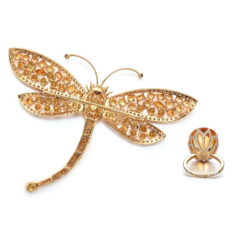 GEM-SET, COLOURED DIAMOND AND DIAMOND 'DRAGONFLY' BROOCH AND RING (2) - 3