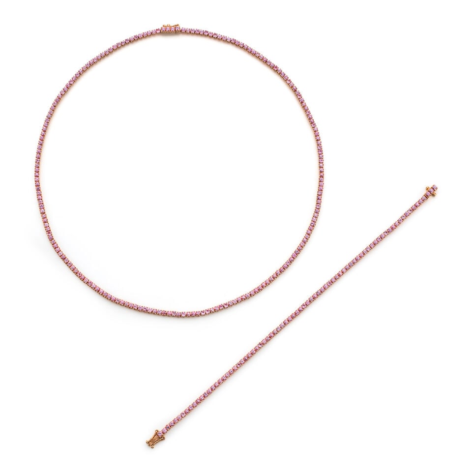 ANITA KO: PINK SAPPHIRE 'HEPBURN' CHOKER AND BRACELET SET (2): ANITA KO: PINK SAPPHIRE 'HEPBURN' CHOKER AND BRACELET SET Anita