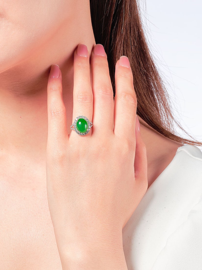 JADEITE AND DIAMOND RING - 2