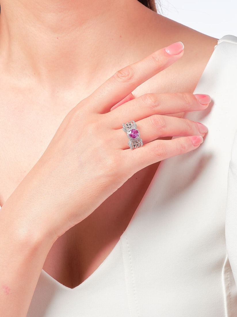 COLOURED SAPPHIRE AND DIAMOND RING - 2