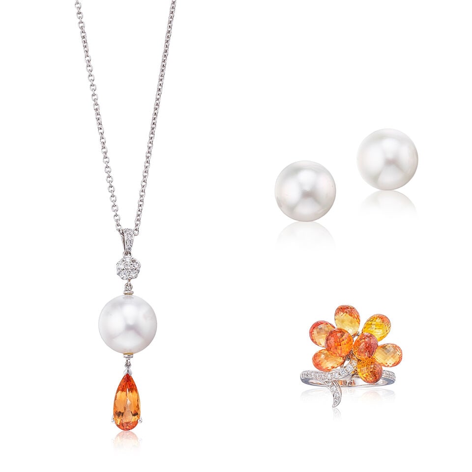 GROUP OF GEM-SET, CULTURED PEARL AND DIAMOND JEWELLERY (3): GROUP OF GEM-SET, CULTURED PEARL AND DIAMOND