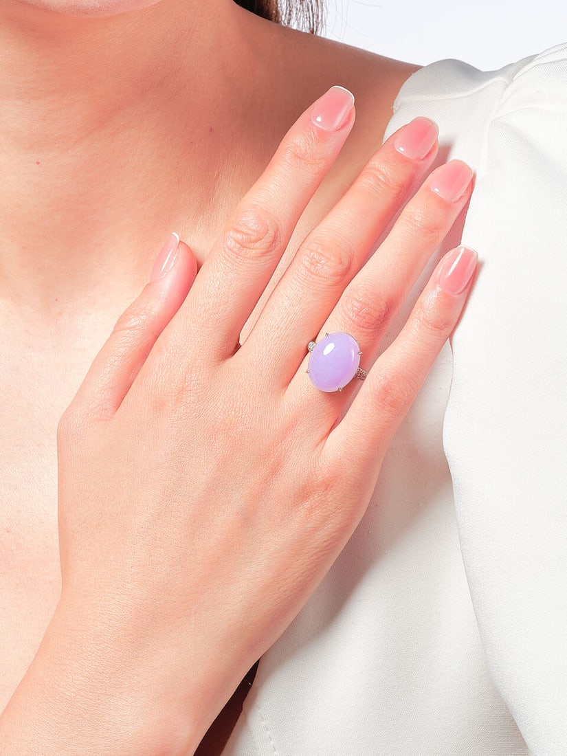 LAVENDER JADEITE AND DIAMOND RING - 2