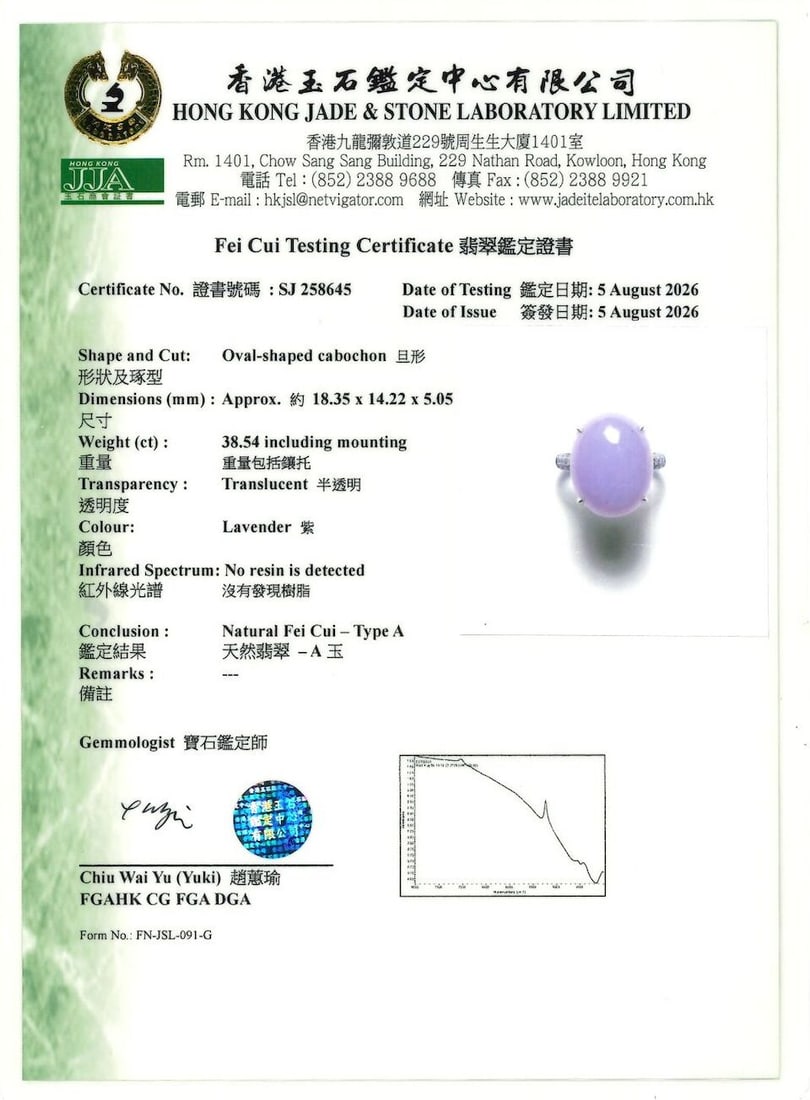 LAVENDER JADEITE AND DIAMOND RING - 4