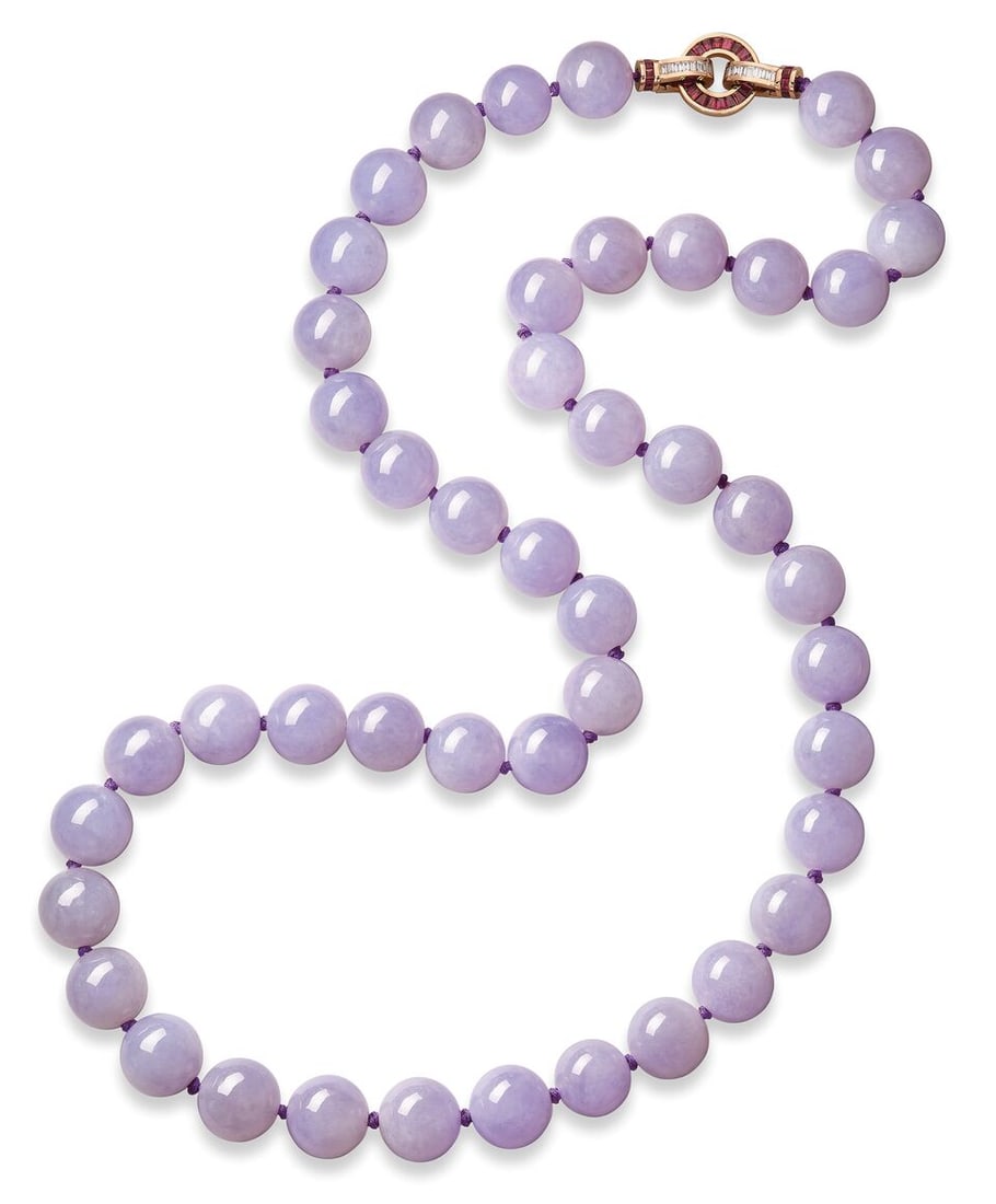LAVENDER JADEITE BEAD, GEM-SET AND DIAMOND NECKLACE - 2