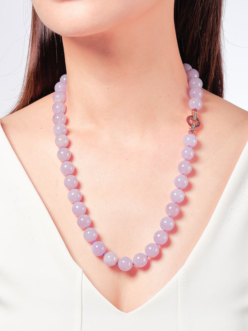 LAVENDER JADEITE BEAD, GEM-SET AND DIAMOND NECKLACE - 3