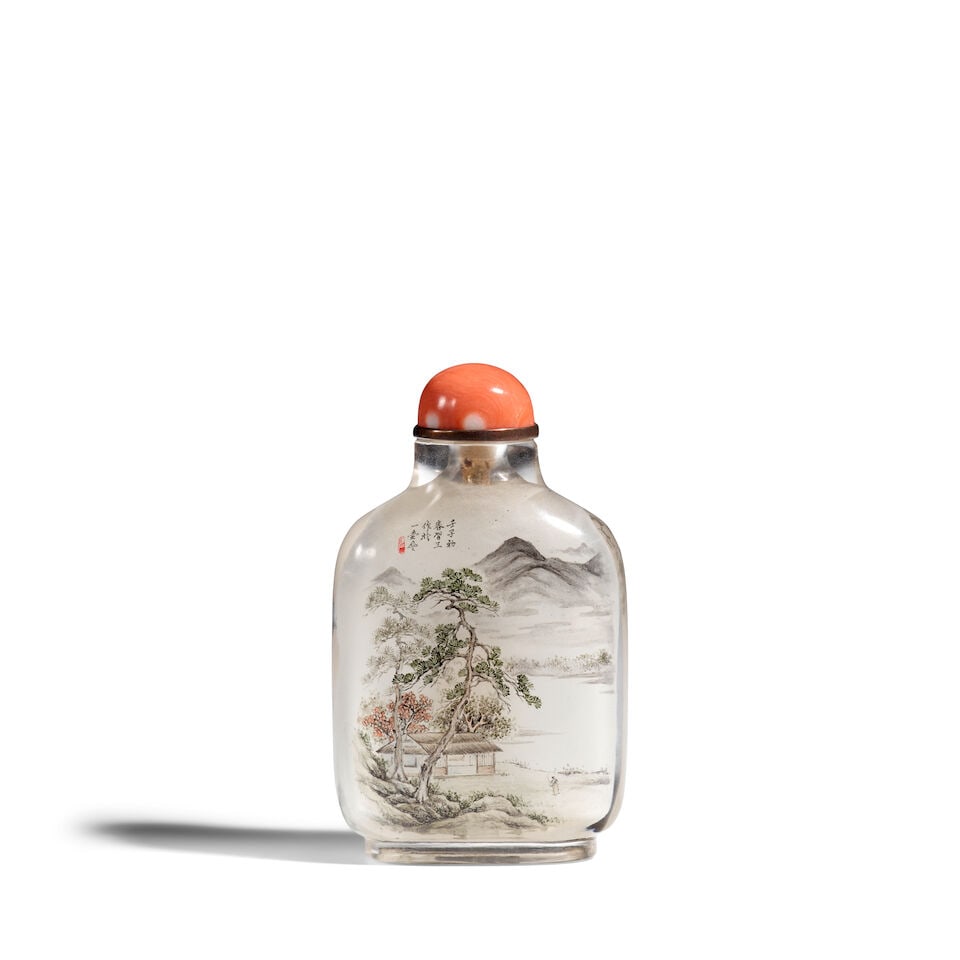 A DATED INSIDE-PAINTED GLASS 'BAI JUYI' BOTTLE Signed and sealed Wang Xisan, dated to Ren Zi yea... - 2