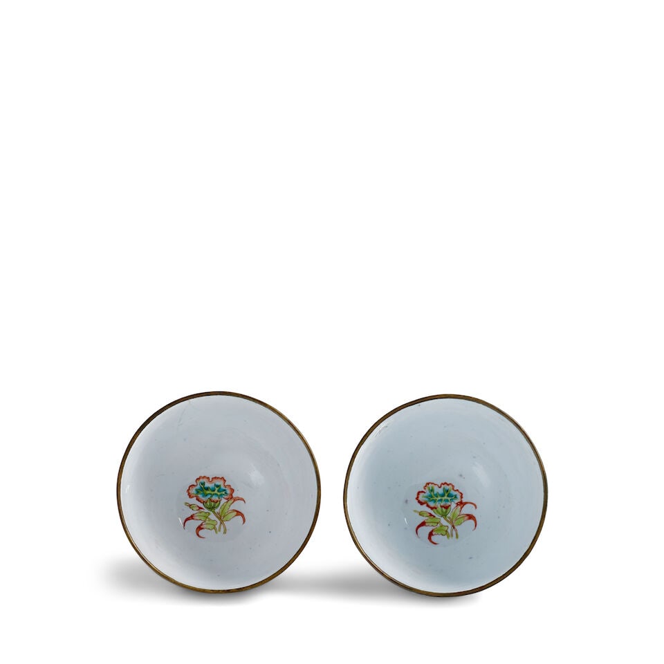 A PAIR OF PAINTED ENAMEL WHITE-GROUND 'IMMORTALS' COPPER CUPS AND COVERS Yangyuan fang gu marks,... - 5