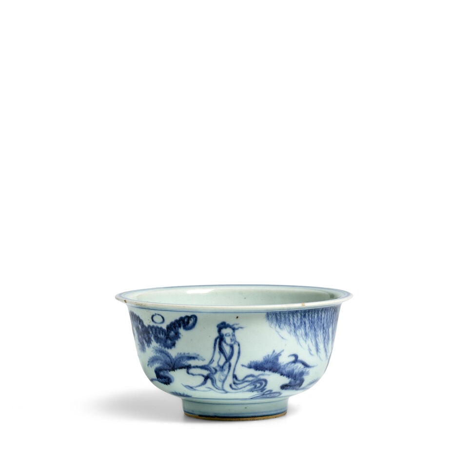 A BLUE AND WHITE 'FIGURAL' BOWL Tianqi four-character mark and of the period: A BLUE AND WHITE 'FIGURAL' BOWL Tianqi four-character mark and of the period The base with a four-character Tianqi mark in underglaze-blue. 6 1/4in (15.8cm) diam Footnotes: 明天啓 &#