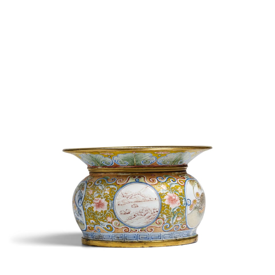 A PAINTED ENAMEL 'QUAILS AND CHRYSANTHEMUM' SPITTOON, ZHADOU Yongzheng incised four-character ma... - 4