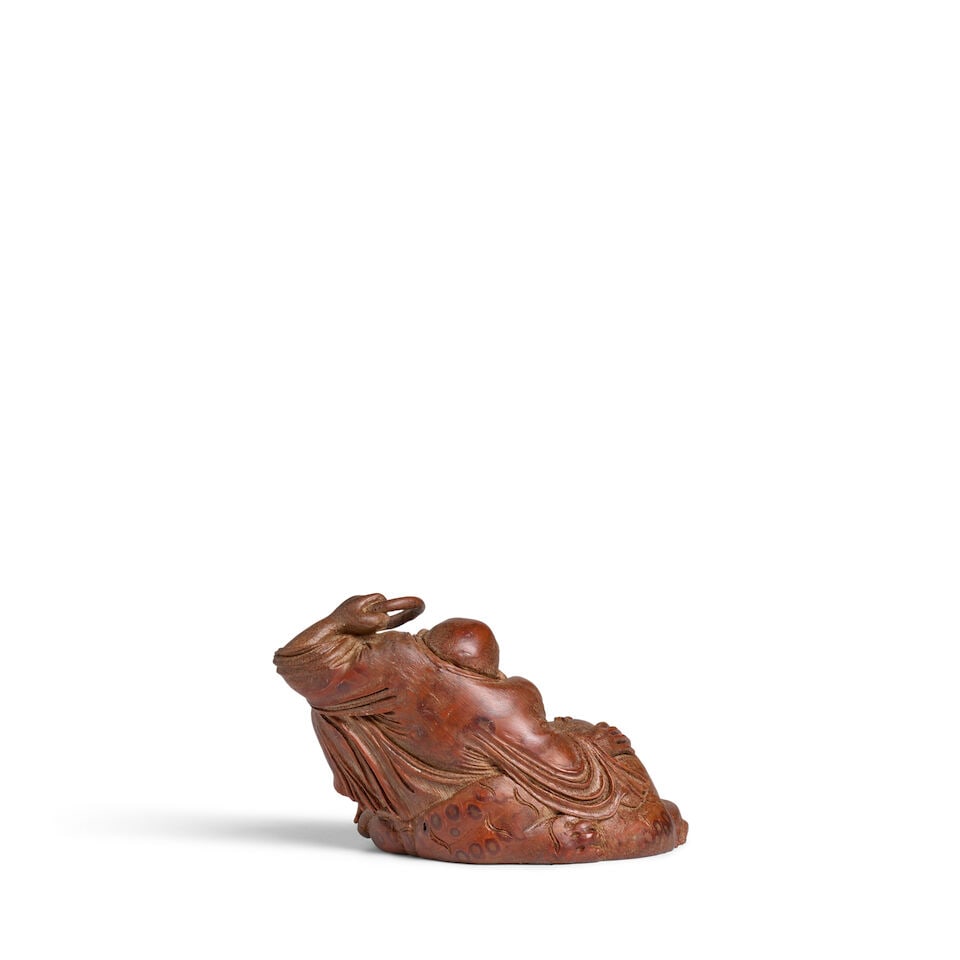 A BAMBOO-ROOT 'LUOHAN AND TIGER' CARVING 18th century - 3
