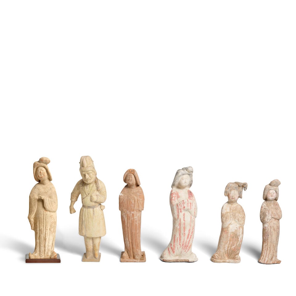A GROUP OF SIX PAINTED POTTERY FIGURES Tang Dynasty (6) (1 of 3)