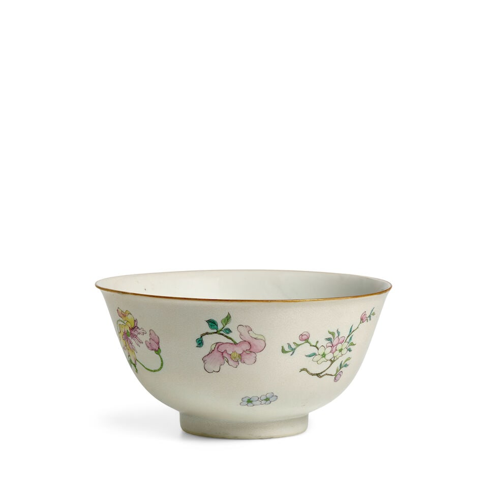 A FAMILLE-ROSE SGRAFITTO 'FLORAL' BOWL Qianlong period, later enameled (1 of 4)