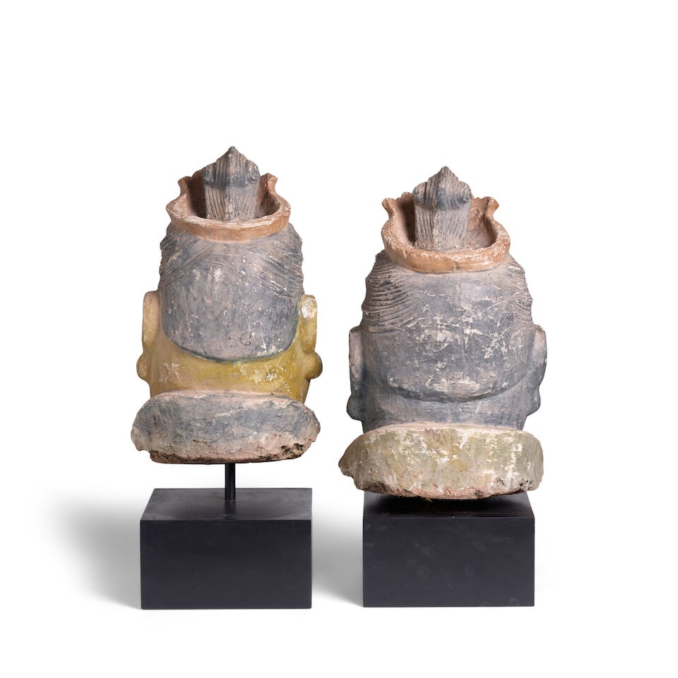 TWO LARGE POLYCHROME STUCCO HEADS OF BUDDHIST GUARDIANS Ming Dynasty (2) - 4