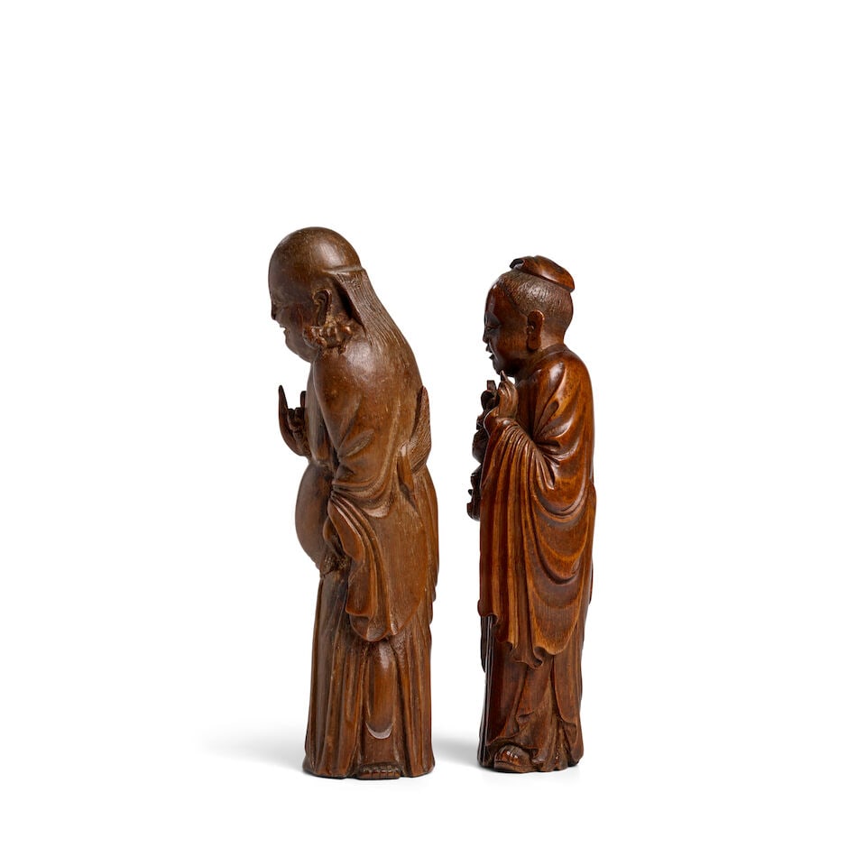 TWO BAMBOO ROOT CARVINGS OF DAOIST IMMORTALS, LAN CAIHE AND LIU HAI Qing Dynasty (2) - 2