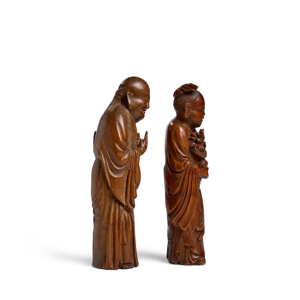 TWO BAMBOO ROOT CARVINGS OF DAOIST IMMORTALS, LAN CAIHE AND LIU HAI Qing Dynasty (2) - 3