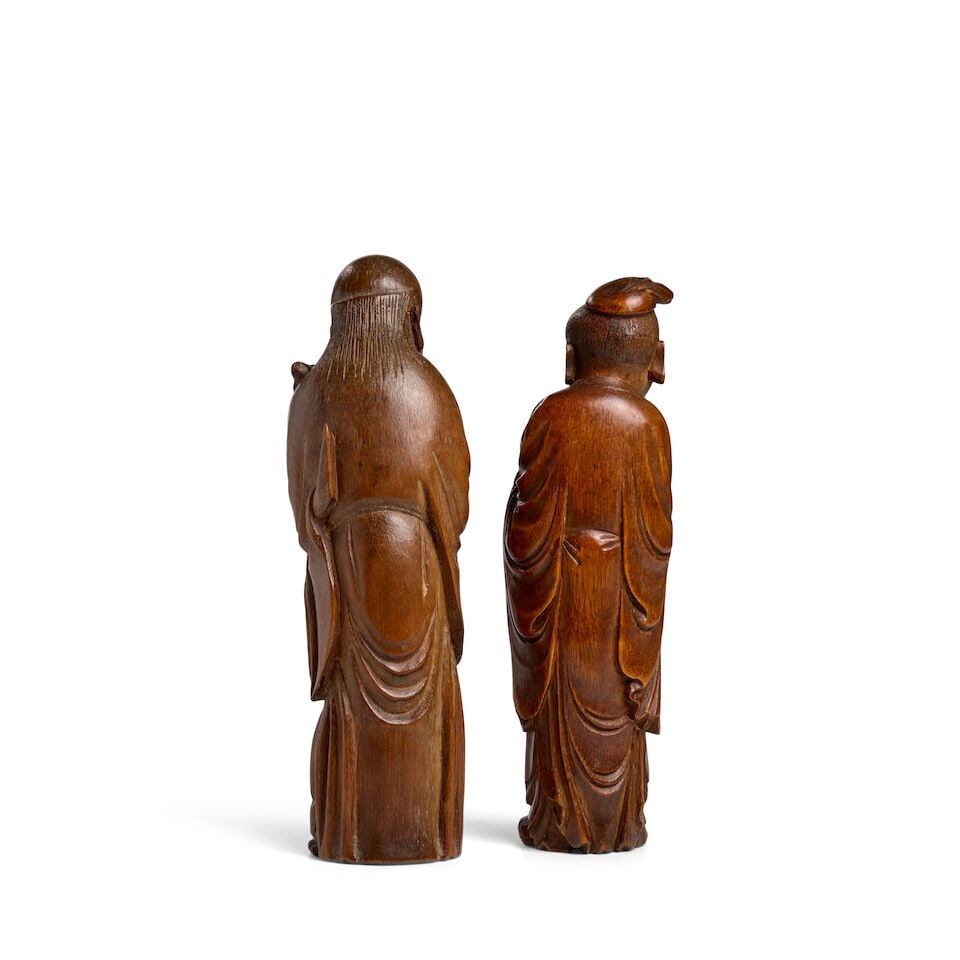 TWO BAMBOO ROOT CARVINGS OF DAOIST IMMORTALS, LAN CAIHE AND LIU HAI Qing Dynasty (2) - 4