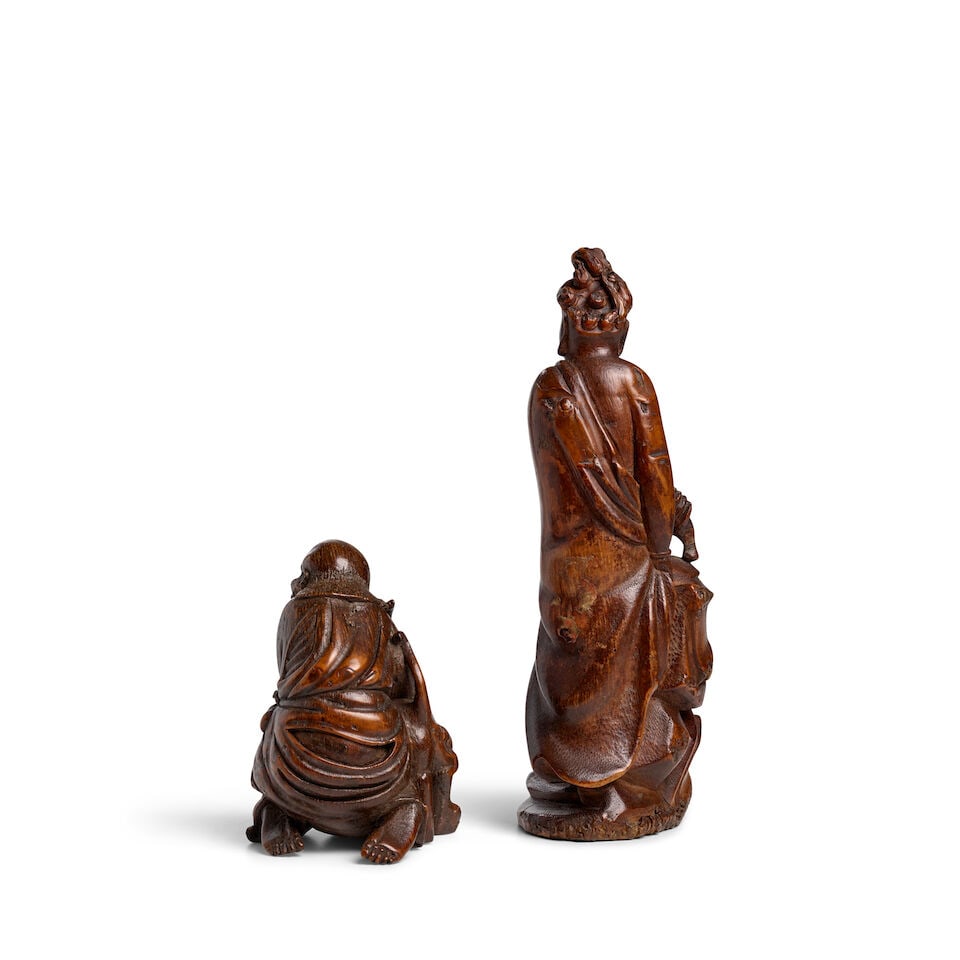 TWO BAMBOO ROOT CARVINGS OF BUDDHIST DEITIES, GUANYIN AND LUOHAN Qing Dynasty (2) - 5