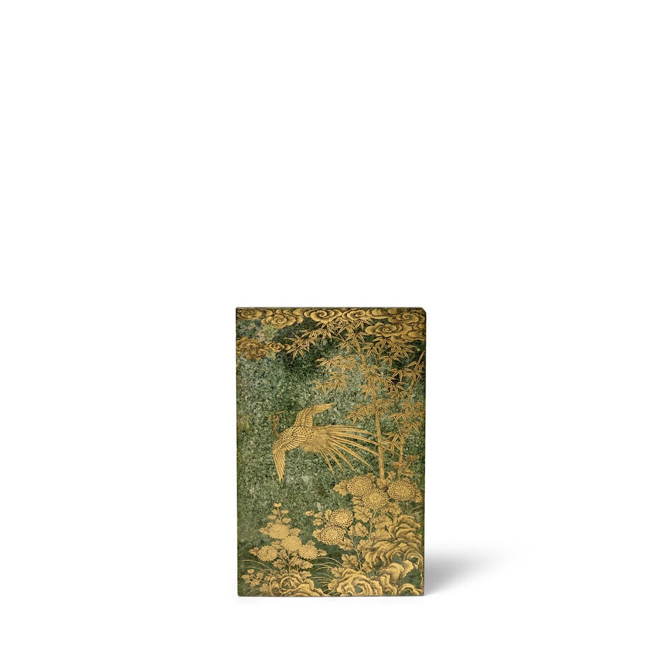 A GILT-DECORATED SPINACH GREEN JADE TABLE SCREEN Late Qing Dynasty - 2