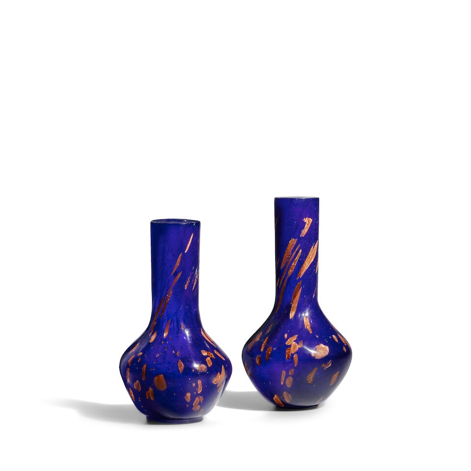 TWO GILT-FLECKED BLUE GLASS VASES 18th/19th century (2) - 2