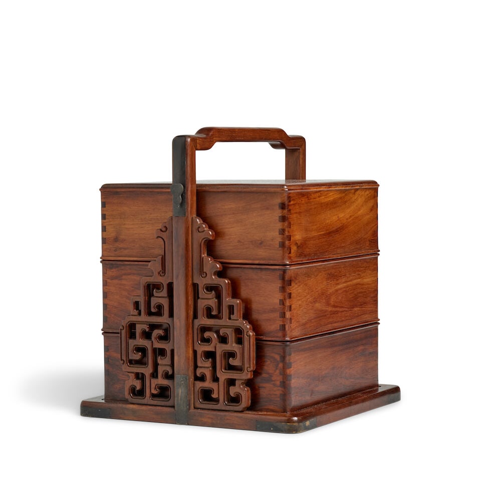 A HUANGHUALI SQUARE THREE-TIER PICNIC BOX - 2