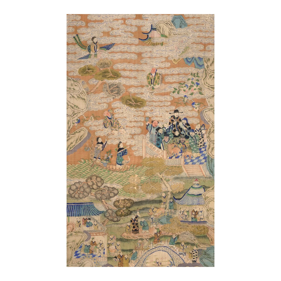 A LARGE KESI 'DAOIST IMMORTALS' PANEL 19th century (Framed): A LARGE KESI 'DAOIST IMMORTALS' PANEL 19th century 60 1/4 x 35 1/2in (153 × 90.2cm) sight (Framed). Footnotes: 十九世紀
