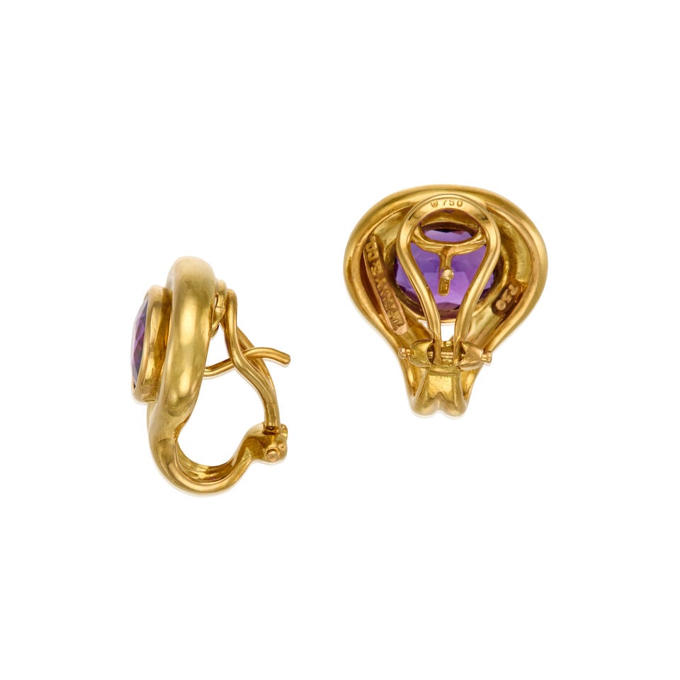 TIFFANY & CO.: 18K GOLD AND AMETHYST EARRINGS - 2
