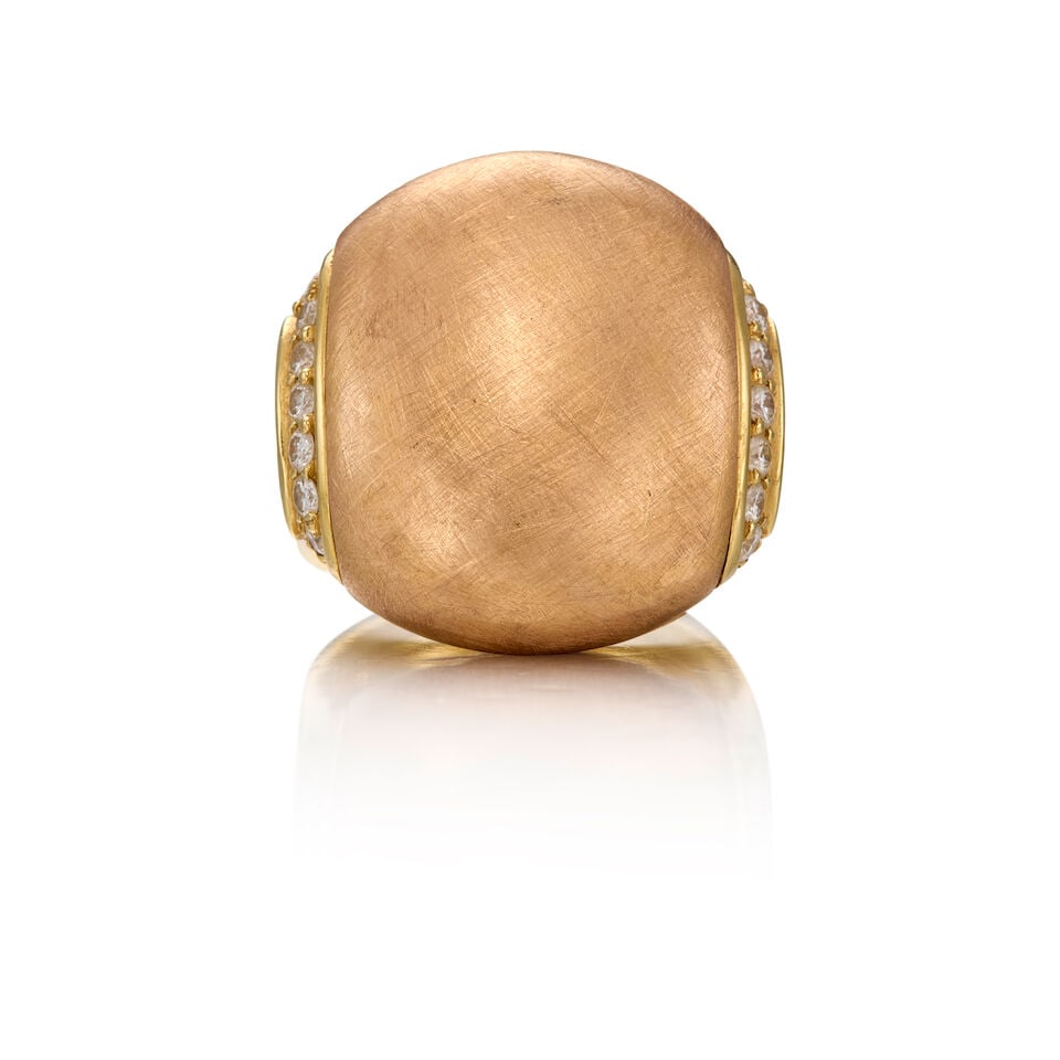 CHIMENTO: 18K BICOLOR GOLD AND DIAMOND RING: CHIMENTO: 18K BICOLOR GOLD AND DIAMOND RING • 18K two toned yellow gold • Eighteen round brilliant cut diamonds weighing approximately 0.72 carat total • Stamped CHIMENTO • Siz