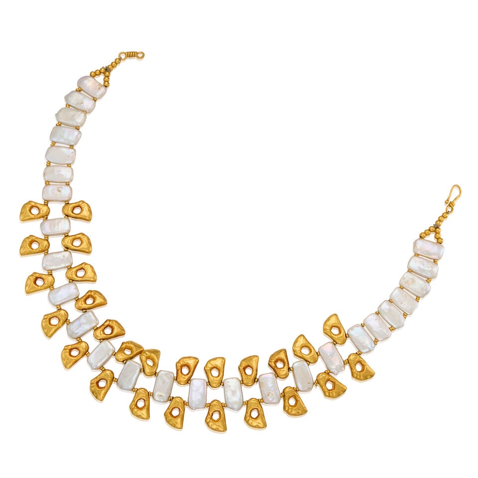 22K GOLD AND CULTURED KESHI PEARL NECKLACE - 2