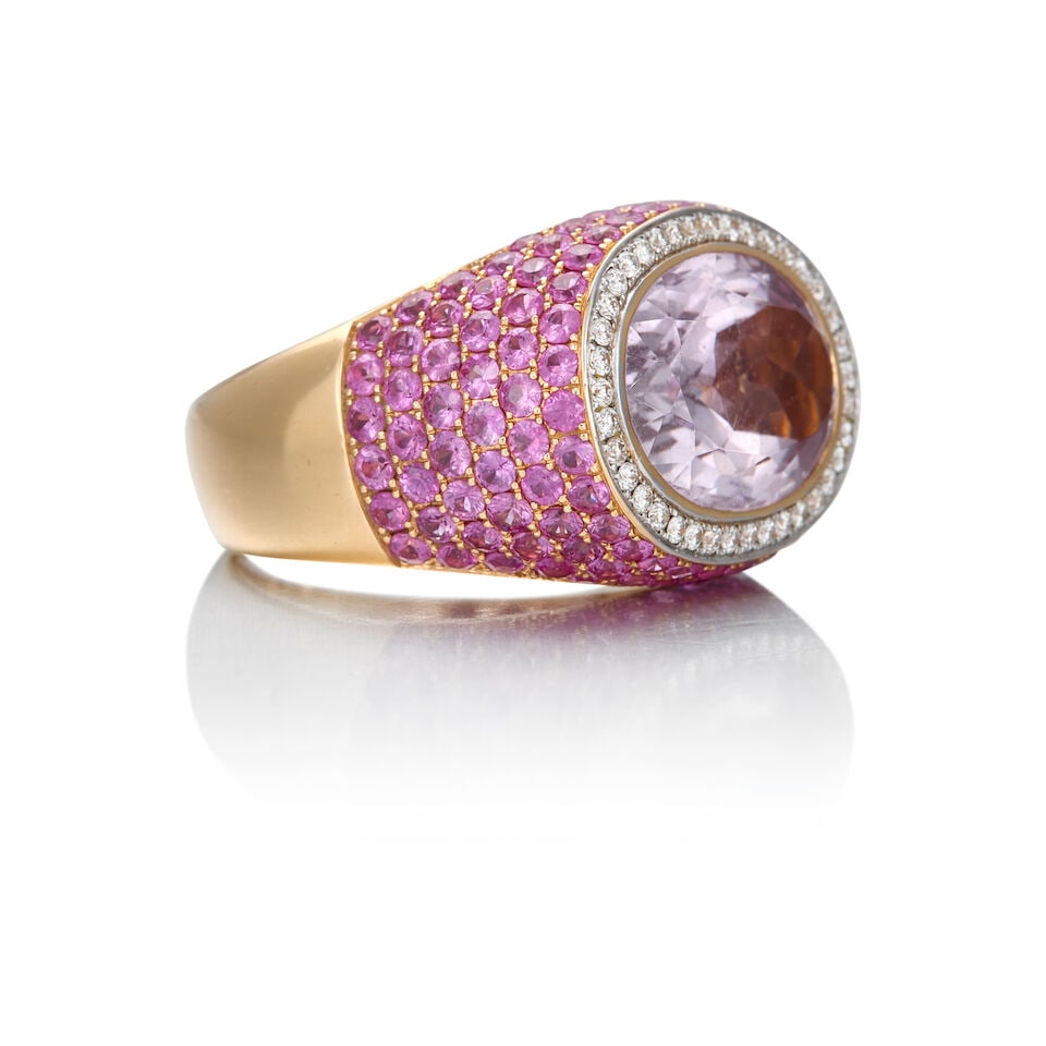 AL CORO: 18K GOLD, AMETHYST, PINK SAPPHIRE AND DIAMOND RING - 2