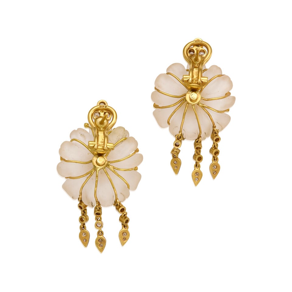 18K GOLD, QUARTZ, AND DIAMOND EARRINGS - 2