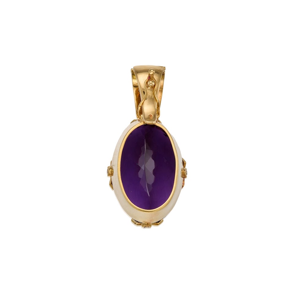 18K GOLD, AMETHYST AND DIAMOND PENDANT - 2